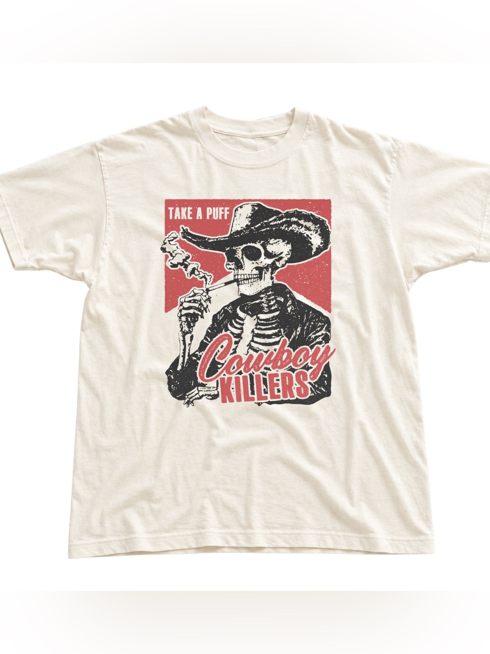 Casual Cowboy Killers Graphic Tee - Off White with Skeleton Print